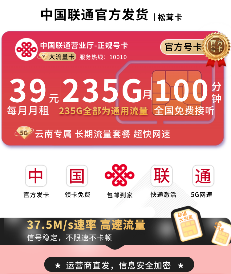 云南联通松茸卡详情